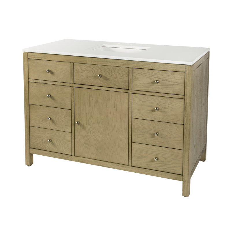 Nora 48 in. W Quartz Single Sink Bathroom Vanity Set, Wheat Oak