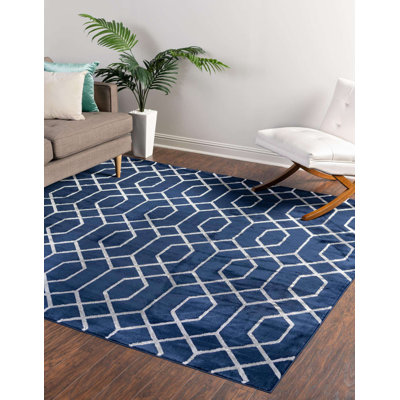 Glam Navy Blue Silver Area Rug
