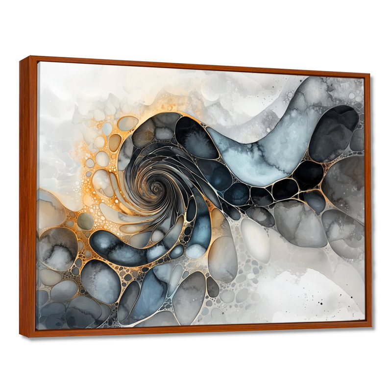 Art mural sur toile abstrait noir et blanc Nyellie - réalisme abstrait, H 30 po x l 40 po, Brun, Cadre flottant