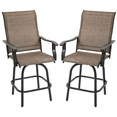 Ensemble de 2 tabourets de bar pivotants d'extérieur avec accoudoirs, chaises de patio à hauteur de bar avec structure en acier pour balcon, bord de piscine, cour