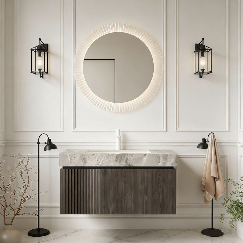 MURI Single Bathroom Vanity With Sink,Wall-Mounted Vanity, Brown, 36", Espresso
