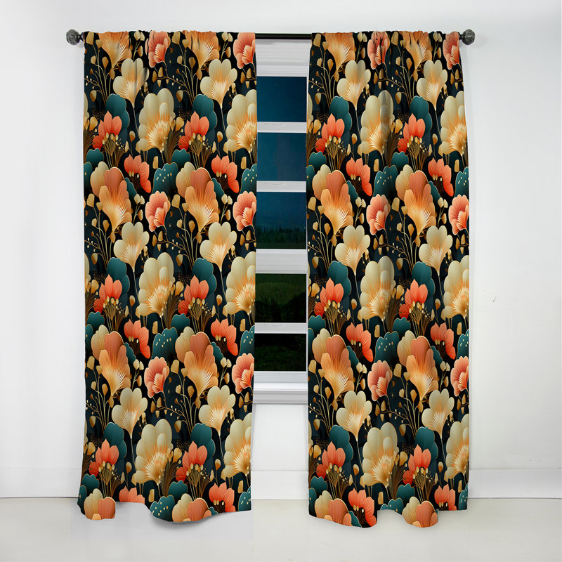 1950S Miami Deco Petal Splendor - Rideau floral - Rideau occultant floral - 1 panneau, L 52 po x L 84 po
