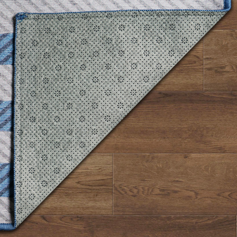 Ensemble de tapis géométriques lavables Aarif - ensemble de 2 pièces - rayure décalée Tratti bleu