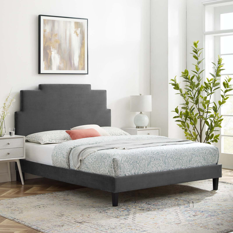 Modway Lindsey Performance Velvet Platform Bed, King, White