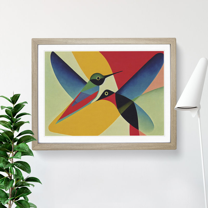 Abstract Hummingbirds Vol.1 - Single Picture Frame Print, 34cm H x 46cm W x 2cm D, Oak