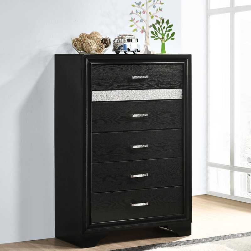 Commode de chambre à 6 tiroirs Annie noire, Noir