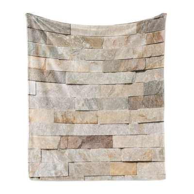 Ambesonne Ivory Fleece Throw Blanket Brick Wall City Cream Beige Tan