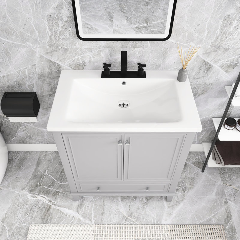 Meuble-lavabo simple 30 po avec comptoir, Gris