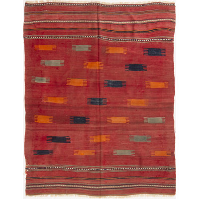 One-of-a-Kind 5' X 6'6" 1920s Wool Area Rug in Red