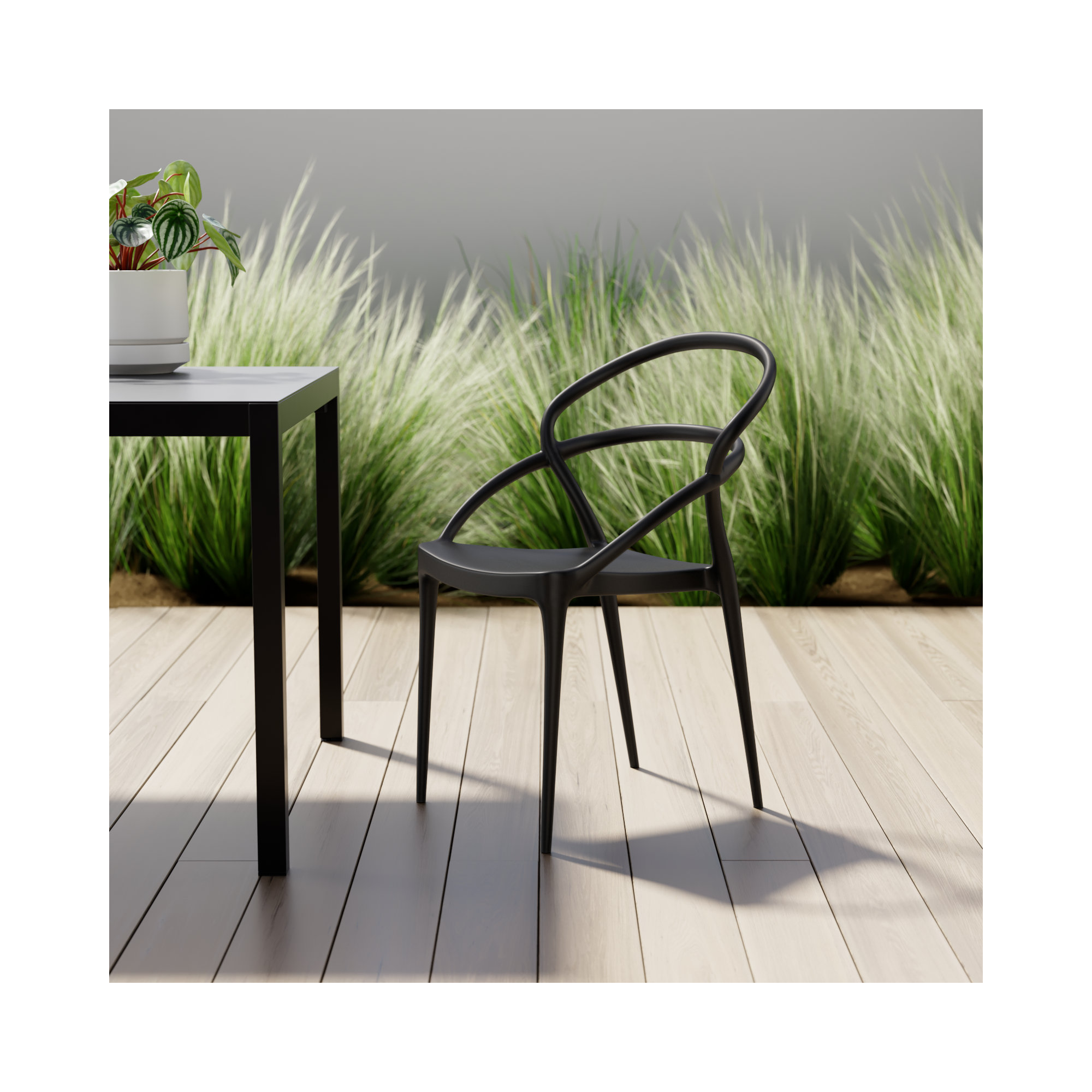 Grover Stacking Patio Dining Armchair, Black