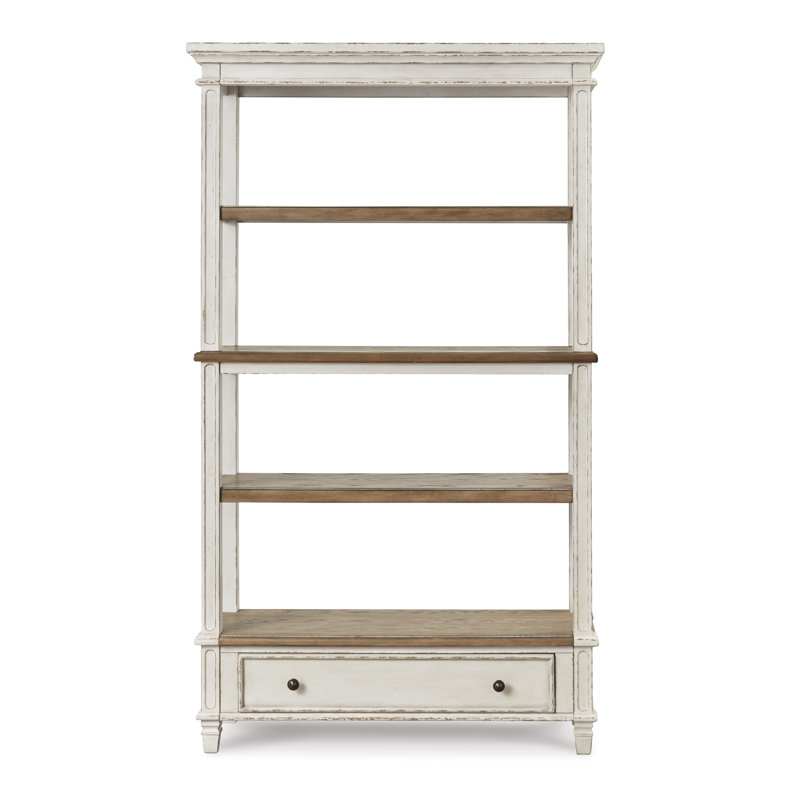Edison Wooden Bookcase with 4 Tier Shelves and Bottom Drawer, Brown and White