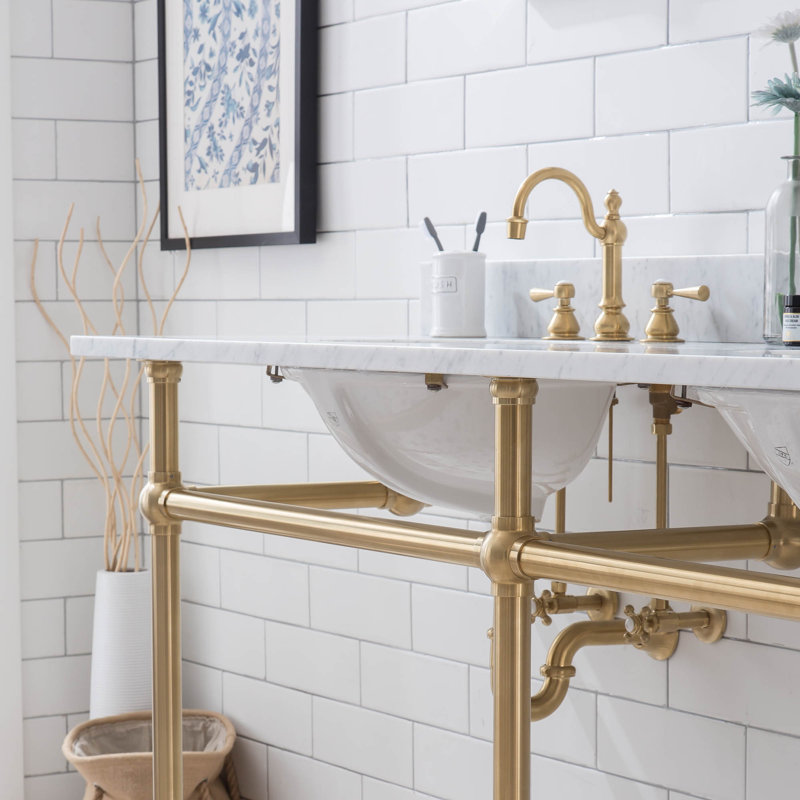 Meuble-lavabo ovale en pierre avec trop-plein 72 po. , Laiton satiné