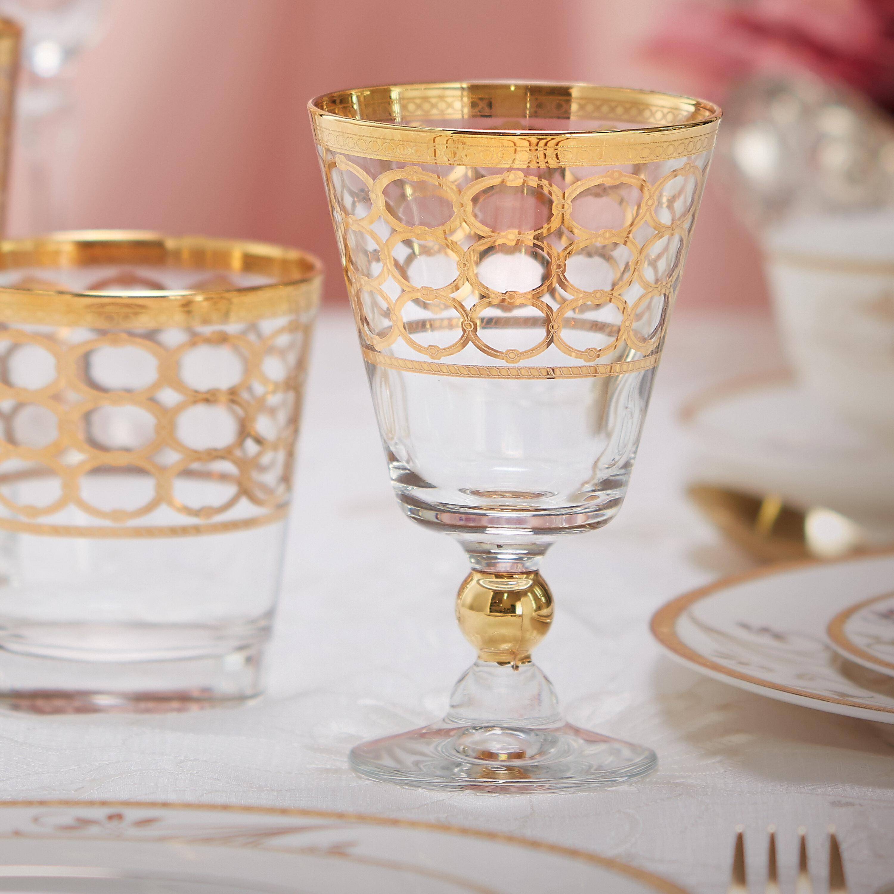 Embellished 24K Gold Crystal Red Wine Goblets Made in Italy (Set of 4)
