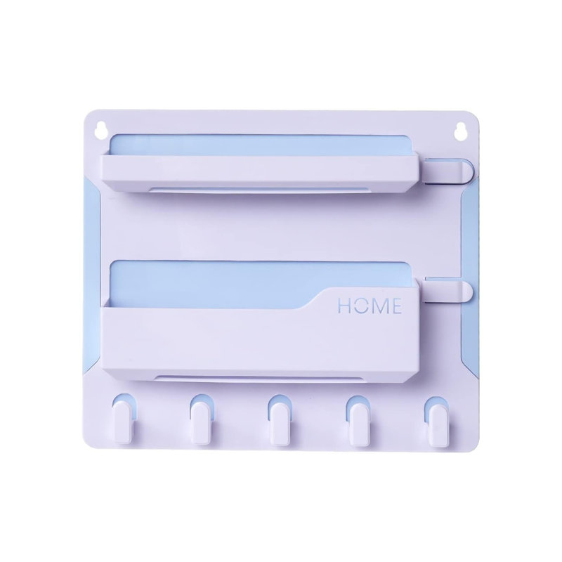 Support mural pour tablette de chevet, organisateur d'accessoires de tablette de chevet adhésif avec crochets et pinces pour câbles, rangement mural de chevet pour téléphone, télécommande, écouteur, stylet, plastique (blanc)