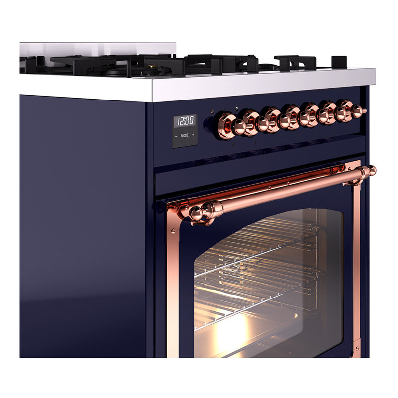 ILVE Nostalgie II Noblesse 30 in Dual Fuel Range, Midnight Blue/Copper, Natural Gas