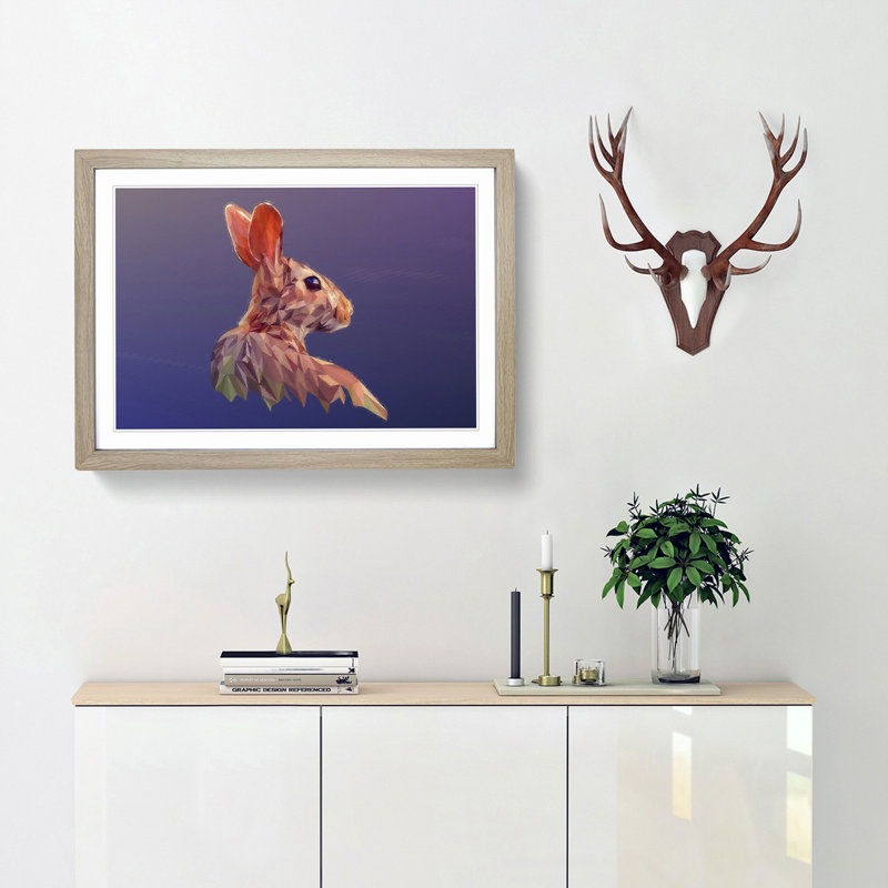 Geometric Rabbit Hare in Abstract - Framed Print, 48cm H x 65cm W x 2cm D, Oak Framed