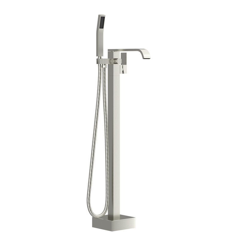Robinet de baignoire fixé au sol en nickel brossé, double réglage de la température, technologie Splash, nickel facile à installer avec rotation du bec à 360 °, noyau rouille, douche à main incluse