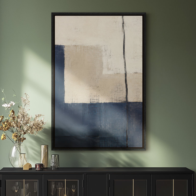 Art mural encadré sur toile - Composition abstraite moderne en blocs de couleur bleu et beige - 16 po x 24 po, 24 po x 36 po