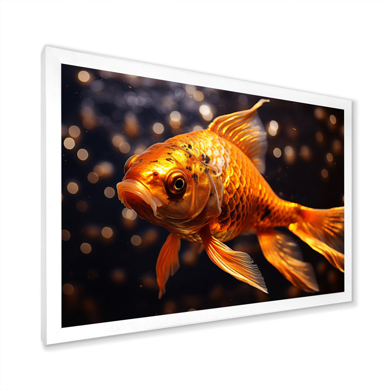 «Yellow Kois Fish Golden Majesty II», reproduction sur toile, H 30 po x l 40 po x P 1,5 po, Cadre simple blanc