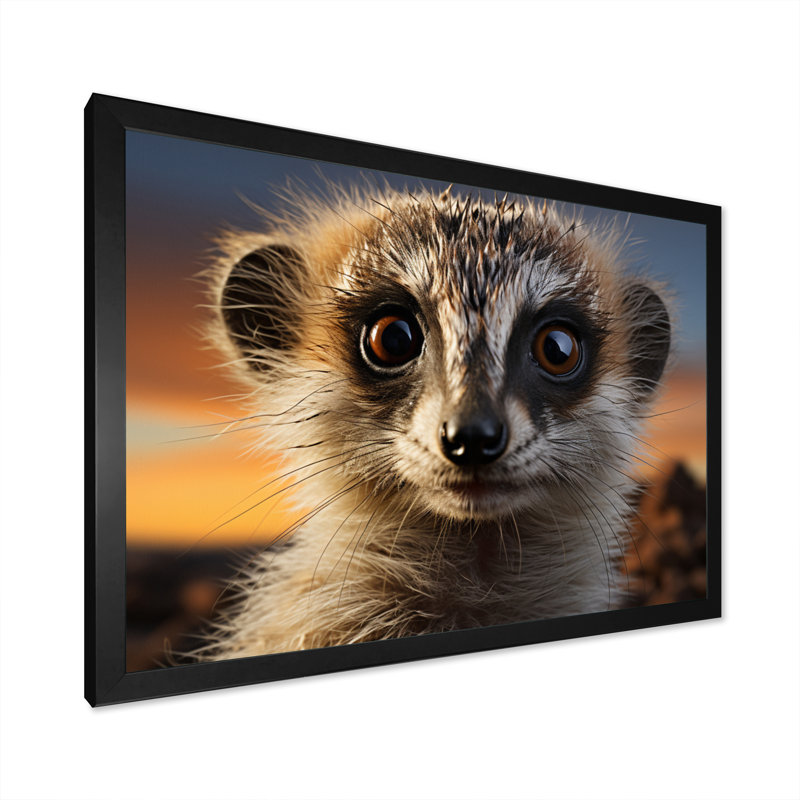 Brown Peach Meercat Portrait - Animals Canvas Wall Art, H 34 po x l 44 po, Cadre photo noir