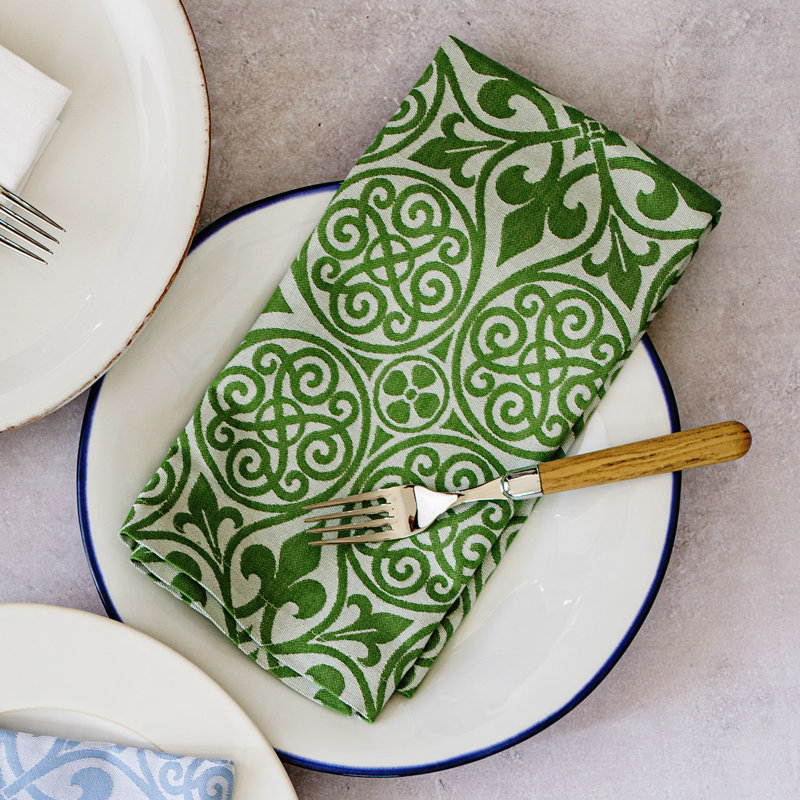 Ensemble de 4 serviettes damassées damassées, Vert