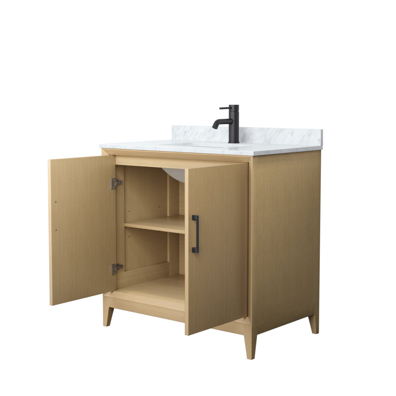Janna 36" Freestanding Single Bathroom Vanity with Marble Top, Matte Black