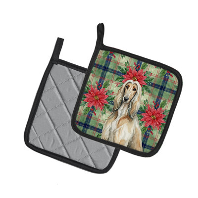 Paire de porte-casseroles afghans Hound Christmas Poinsettas