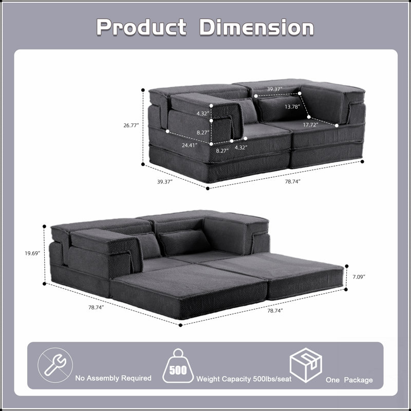 Canapé à compression Mahjong, canapé-lit convertible au sol, canapé modulaire désossé DIY, sans assemblage, tissu polaire circulaire, causeuse moderne surdimensionnée