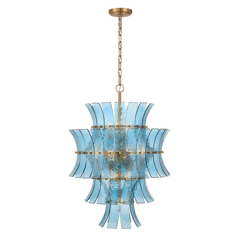 Abigail 13 Light Aged Brass Chandelier, 13 Lights, Blue/Aged Brass, 31.5" H x 22.25" W x 22.25" D