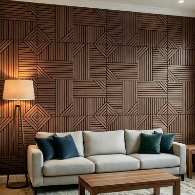 Lot de 6 panneaux muraux décoratifs 61 x 61 cm, isolation acoustique neutre, 182 x 122 cm, motif texturé rainuré 3D pour mur d'accent, couvrant jusqu'à 2,1 m²