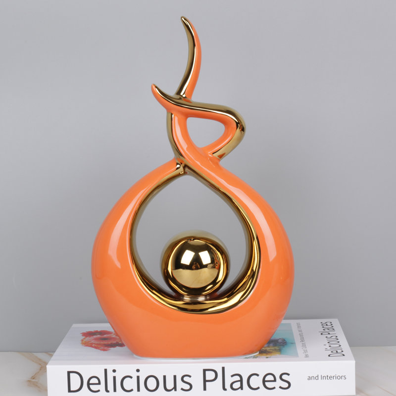Abstract Figurines & Sculptures, Orange, 10.6" H x 6.69" W x 2.36" D