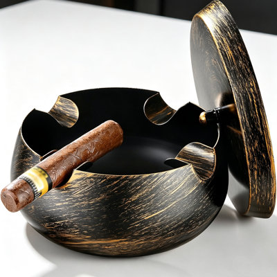  Cigar Ashtrays with Lid for Outdoors Indoors Outside Patio Living Room Home Retro Decor,  for Smokers, Cigar, Home Office Decoration