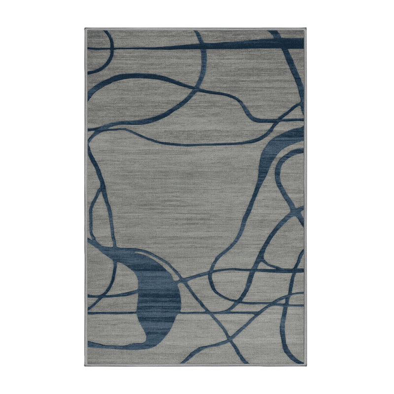 Machine Washable Abstract Gray Area Rug, Rectangle 2' x 3'