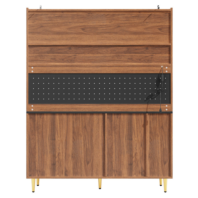 Kitchen Cabinet With Led, 5 Doors, 3 Drawers And Wine Rack Natural, Brown