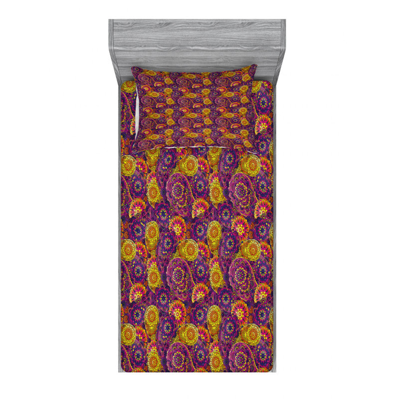 Microfiber Paisley Sheet Set, Twin Sheet Set with Fitted Sheet, Paisley