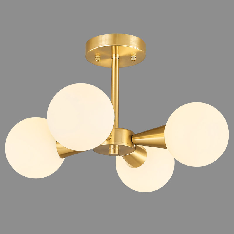 Lustre moderne avec plafonnier semi-encastré Sputnik, Doré, 4