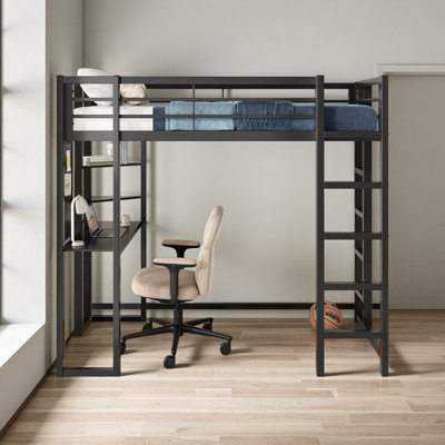 Loft Bed With Desk, Metal Loft Bed Twin Size, Loft Bed Frame With Desk And Storage Compatible With Boys Girls Teens,Bedroom Bed Frame