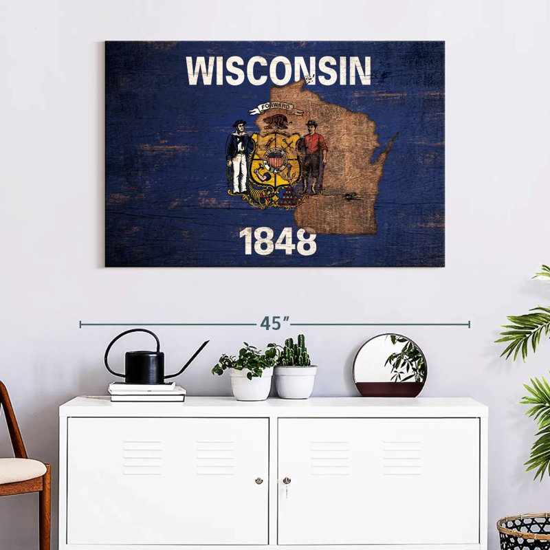Borges State Map Over Wisconsin Flag, 26" H x 39" W