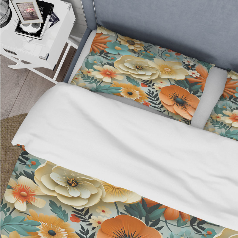 Literie Beige Popart Funky Floral Serenade II, Housse de couette pour très grand lit et 2 très