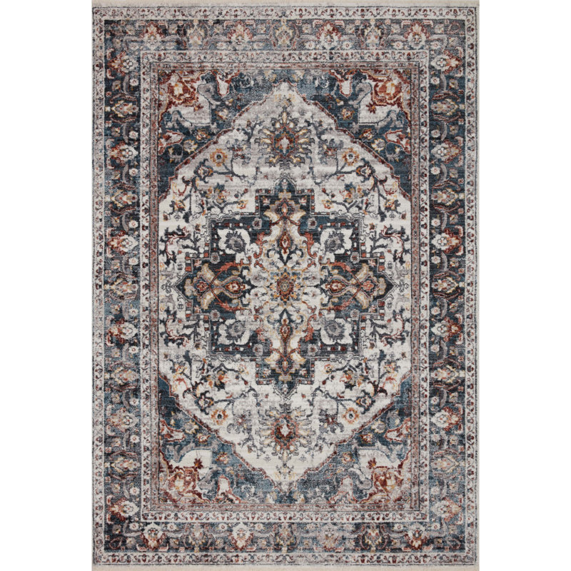 Tapis argenté / gris tissé à la machine Leonara, Rectangle 5 pi 3 po x 7 pi 9 po