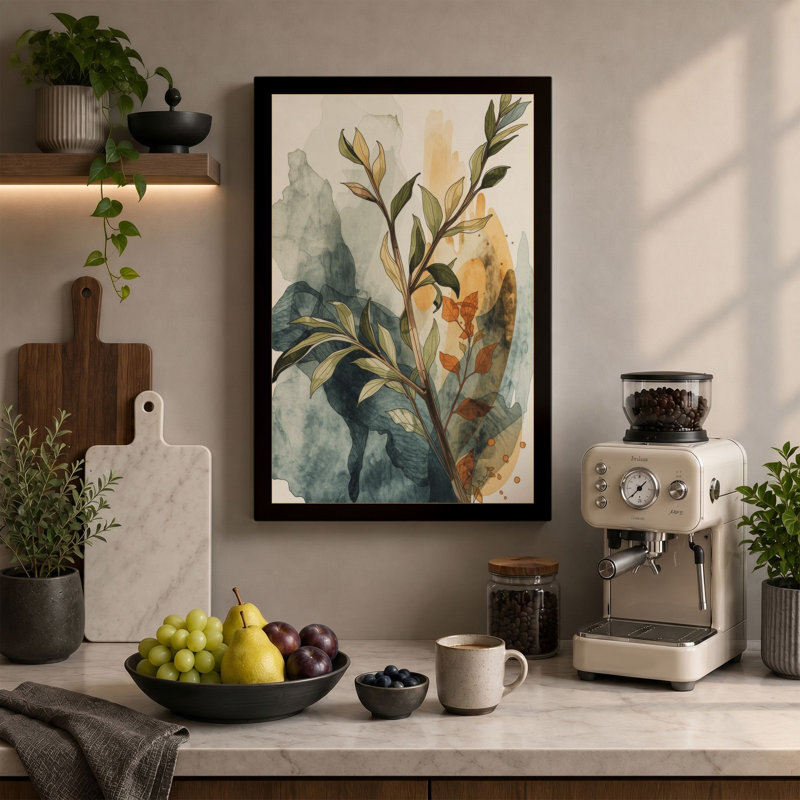 Single Stem in Watercolour Botanical - Wrapped Canvas, 36x24 - 91.4 x 61.0 cm, Ochre Border