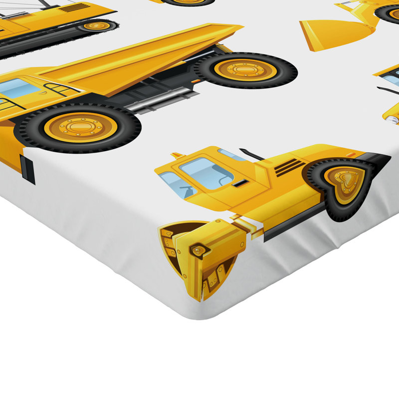 Ambesonne Cartoon Fitted Sheet 2-Pack Construction Vehicles Earth Yellow Black, Twin Fitted Sheet