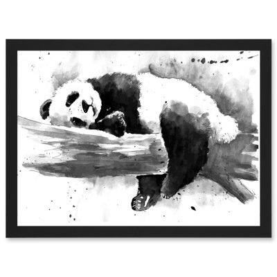 Panda Sleeping Watercolour Black White Artwork Framed A3 Wall Art Print
