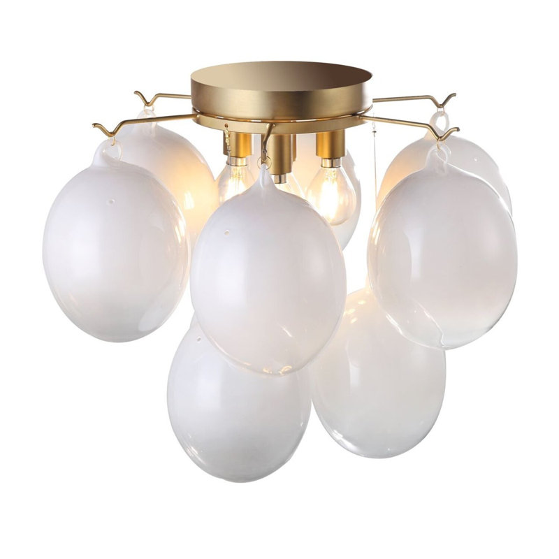 Plafonnier semi-encastré 4 lumières Globo - Verre / laiton, Blanc laiteux
