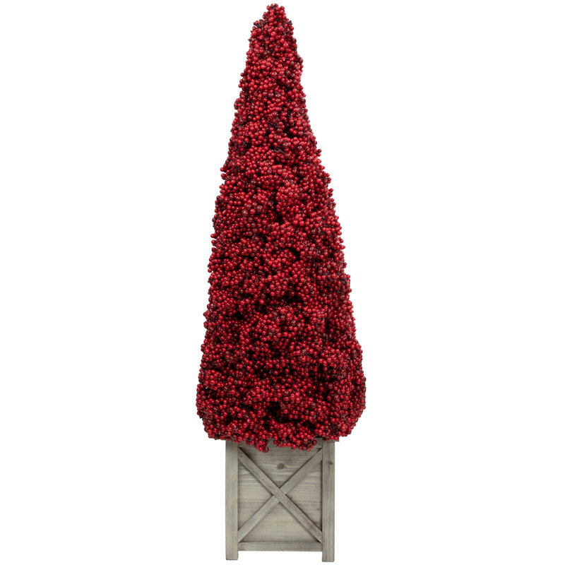 Topiaire de Noël rouge en pot, H 40 po x l 12 po x P 12 po