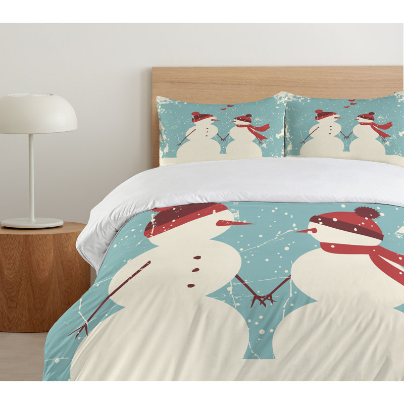 King Snowman and Woman Christmas Duvet Cover Set