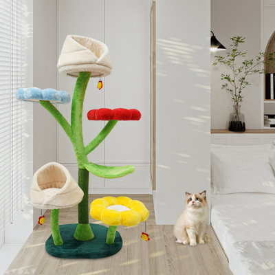 Arbre à chat à motif floral H 63,8 po avec hamac et condo Epifano