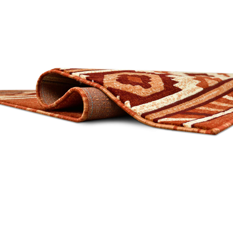 Tapis de style sud-ouest beige HR Rust, Tapis de couloir de 2 pi x 7 pi