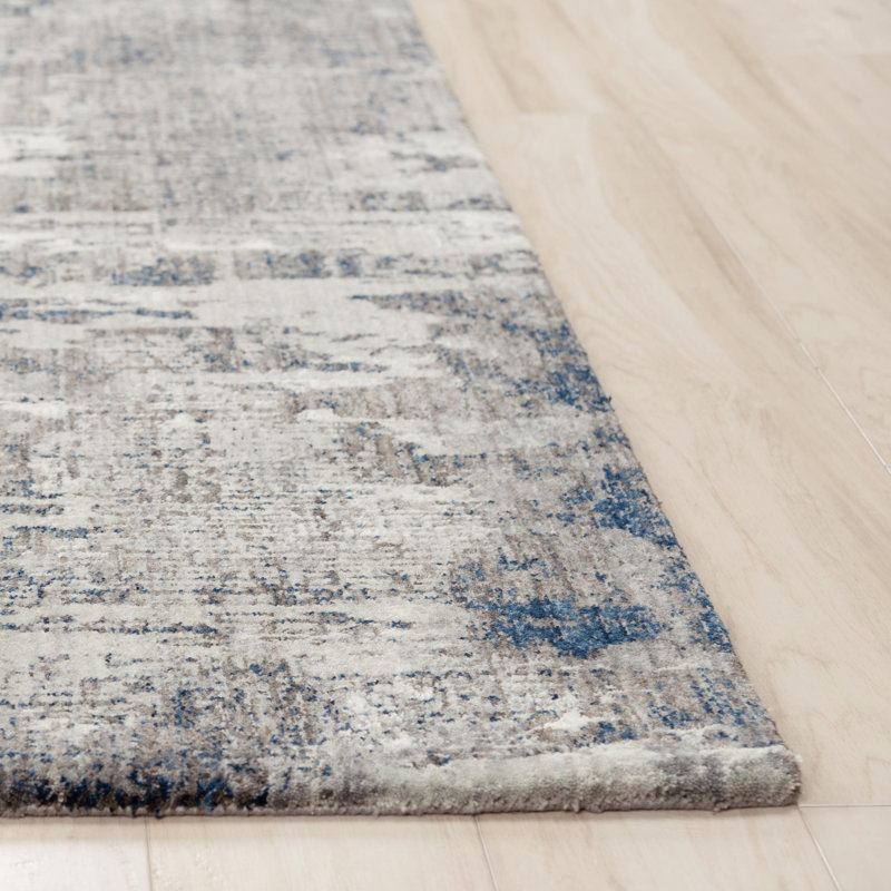 Nyzae abstrait tissé à la machine recyclé P.E.T. Tapis gris, Tapis de couloir 2 pi 6 po x 8 pi