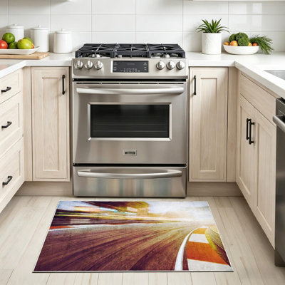 Clear Machine Washable,Sunset Scene Race Track Car Speed Indoor Area Rug